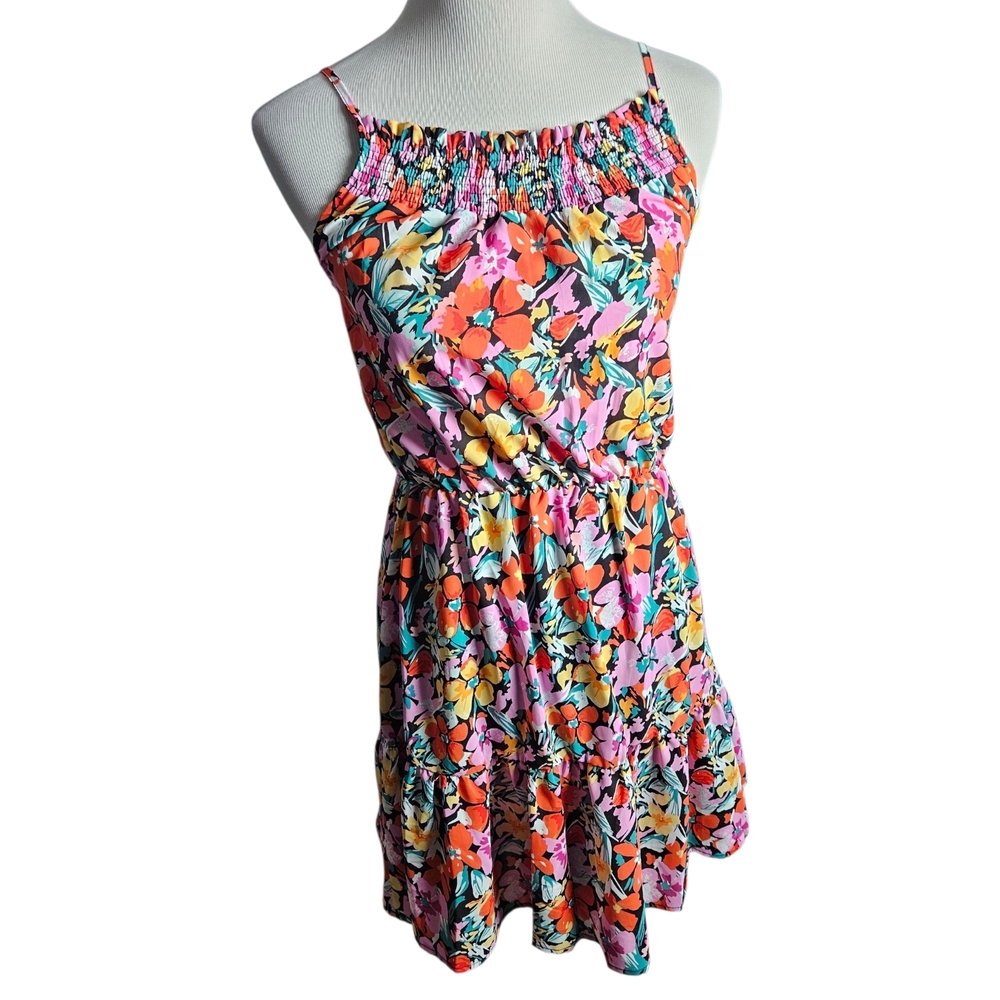 1.4.3. Story by Line Up Floral Smocked Mini Dress in Pink, Orange, Yellow